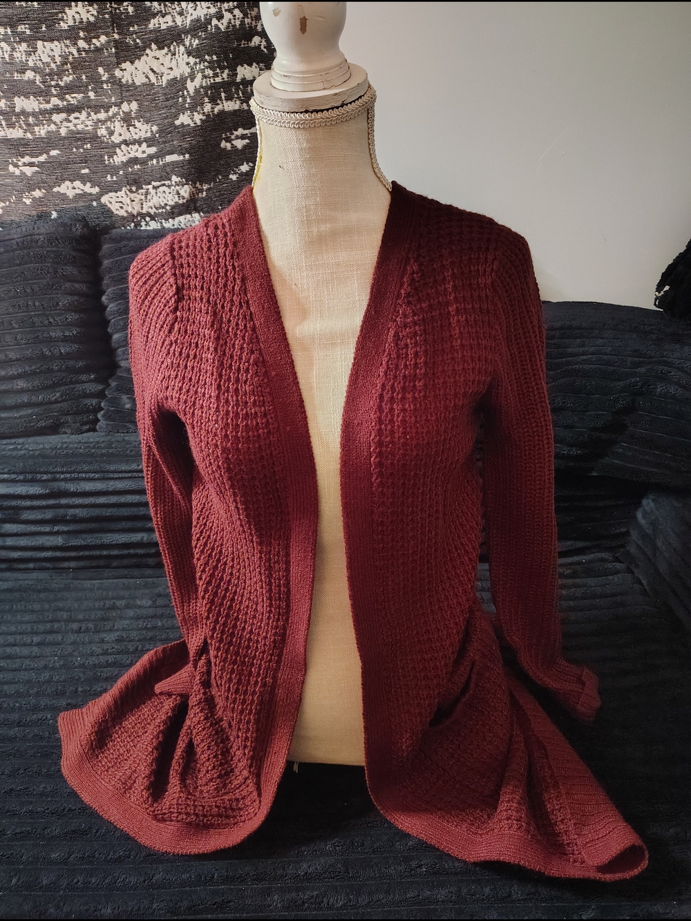Open-Front Wine Knit Cardigan Sweater for Women